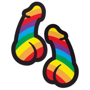 Wear Pastease Pride Rainbow Penises nipple covers.