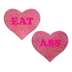 Pastease Eat Ass Hearts Pink Glitter pasties for sale and in stock.