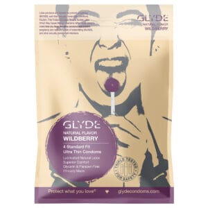 Buy Glyde Organic Wildberry Condoms 4pk for her, or him.