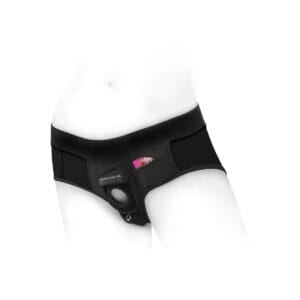 Wearing SpareParts Tomboi Harness Black Black Nylon dildo panties or briefs is comfortable. Feel connected with your partner wearing SpareParts Tomboi Harness Black Black Nylon bottoms. Buy a new harness compatible dildo for your new dildo panties or dildo briefs.