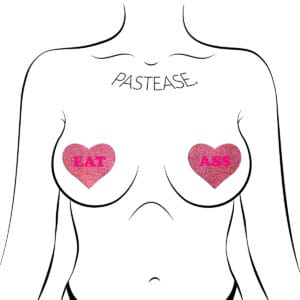Pastease Eat Ass Hearts Pink Glitter pasties for sale and in stock.